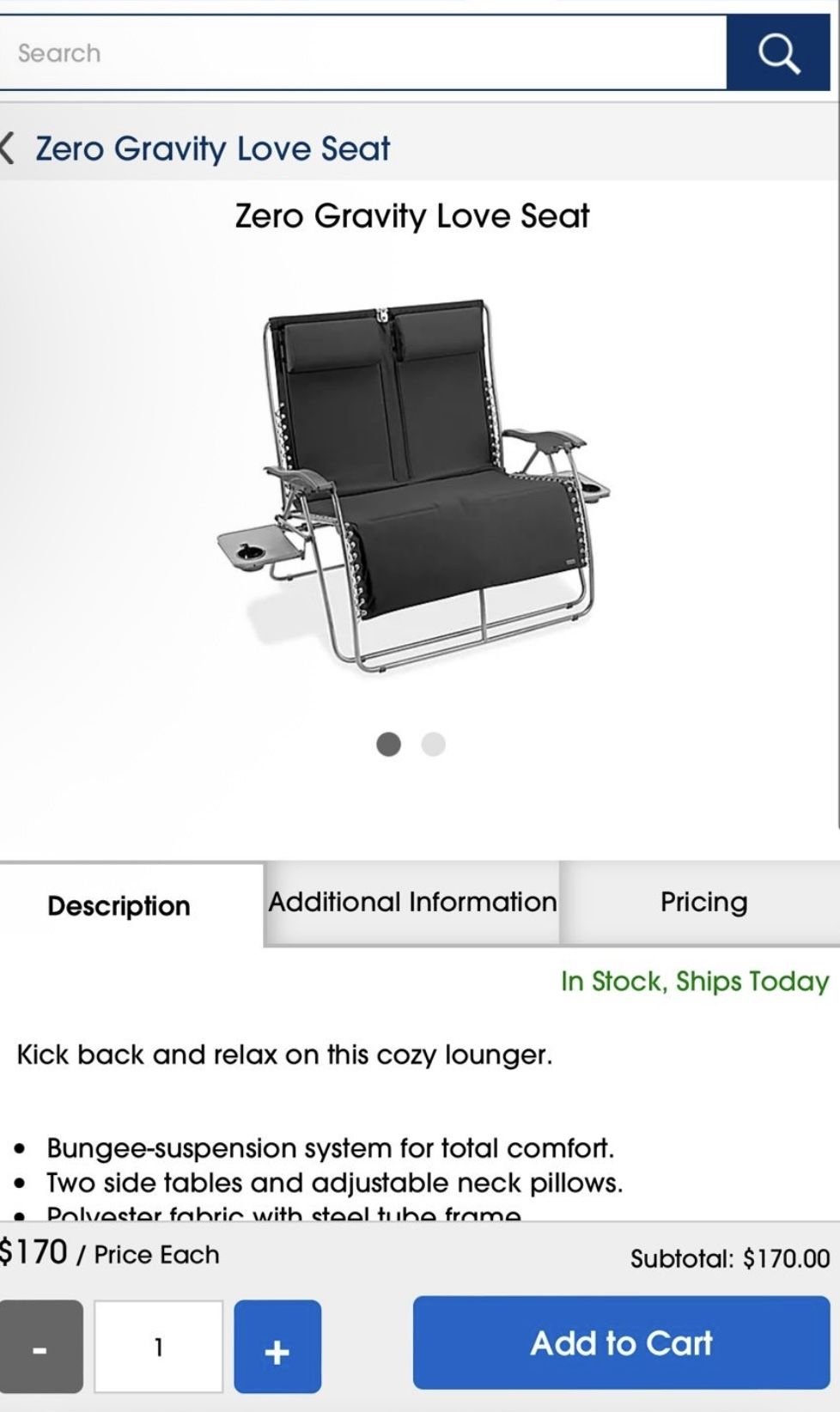 Zero Gravity Love Seat Chair Recliner