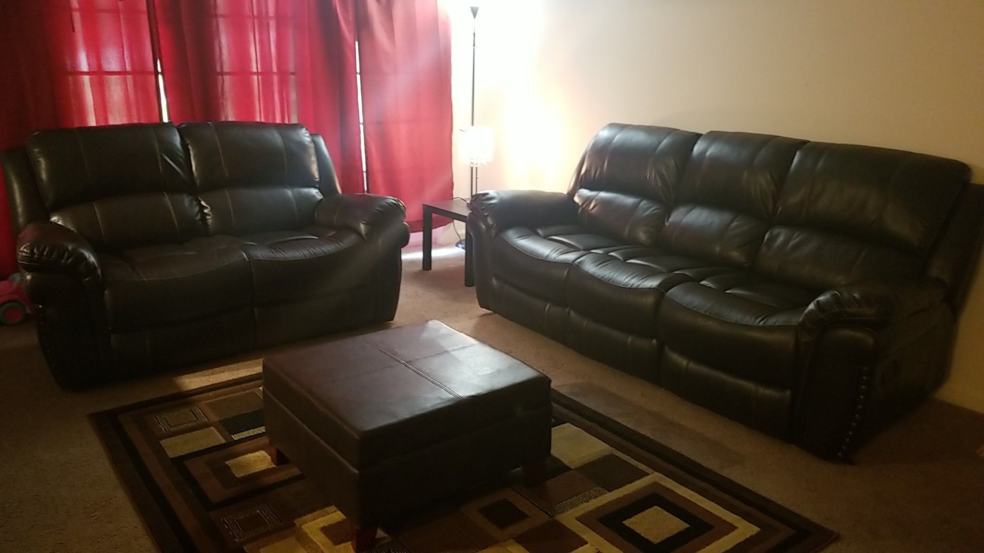 Leather recliner sofa with ottoman