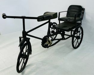 Vintage Handcrafted Black Metal Miniature Tricycle Carriage ( pedal broken )