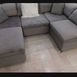 *Now Available!!!*---Floating Lima Gray Fabric Sectional Sofa W/Ottoman---Only $999!!!---Delivery And Financing😎
