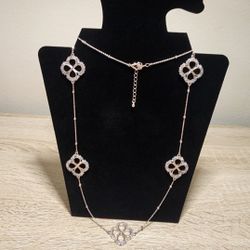  Gold Clover Crystal Bead Long Necklace