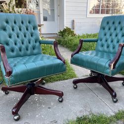 Vintage Tufted Faux Leather Swivel Rolling Chairs Some Scuffs And Marks 