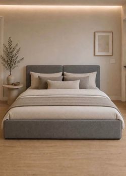 Cloud King size platform bed, pillow headboard, gray color