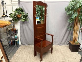 Cherry Finish Mirrored Hall Tree w/ Storage Seat