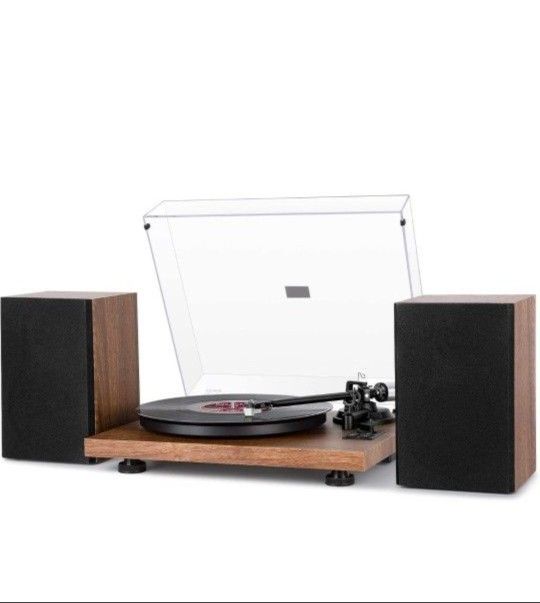 1 by ONE Bluetooth Turntable HiFi System with 36 Watt Bookshelf Speakers, Patend Designed Vinyl Record Player with Magnetic Cartridge, Bluetooth Playb