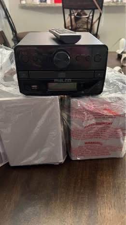 Philco Stereo Shelf Systems Tray Loading CD Player with Digital FM Radio, Bluetooth Streaming, Remote Control