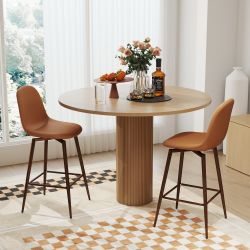 Homy Casa Charlton 26" Swivel Counter Height Bar Stool, Cognac PU Leather with Walnut Metal Legs