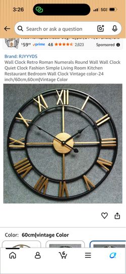 Large Round Metal Wall Clock with Roman Numerals