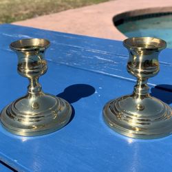 2 vintage Baldwin brass candlestick holders, round-base, 3”