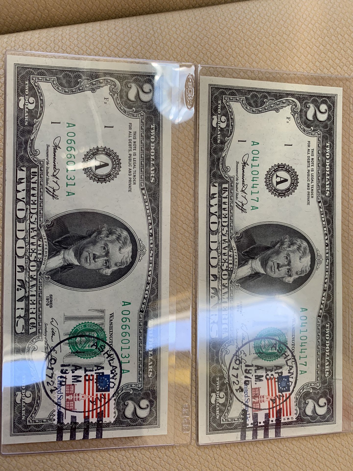 1976 $ 2 Dollars Bills Boston Stamp