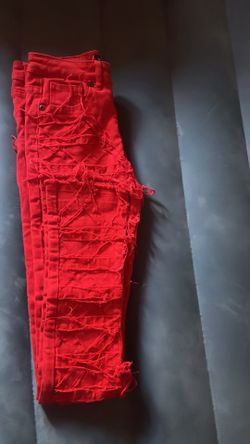 Red stack jeans