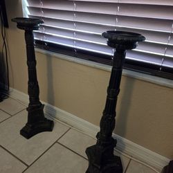 French Empire Style Bronze 26" Candlestick Prickets Candle Holders - a Pair