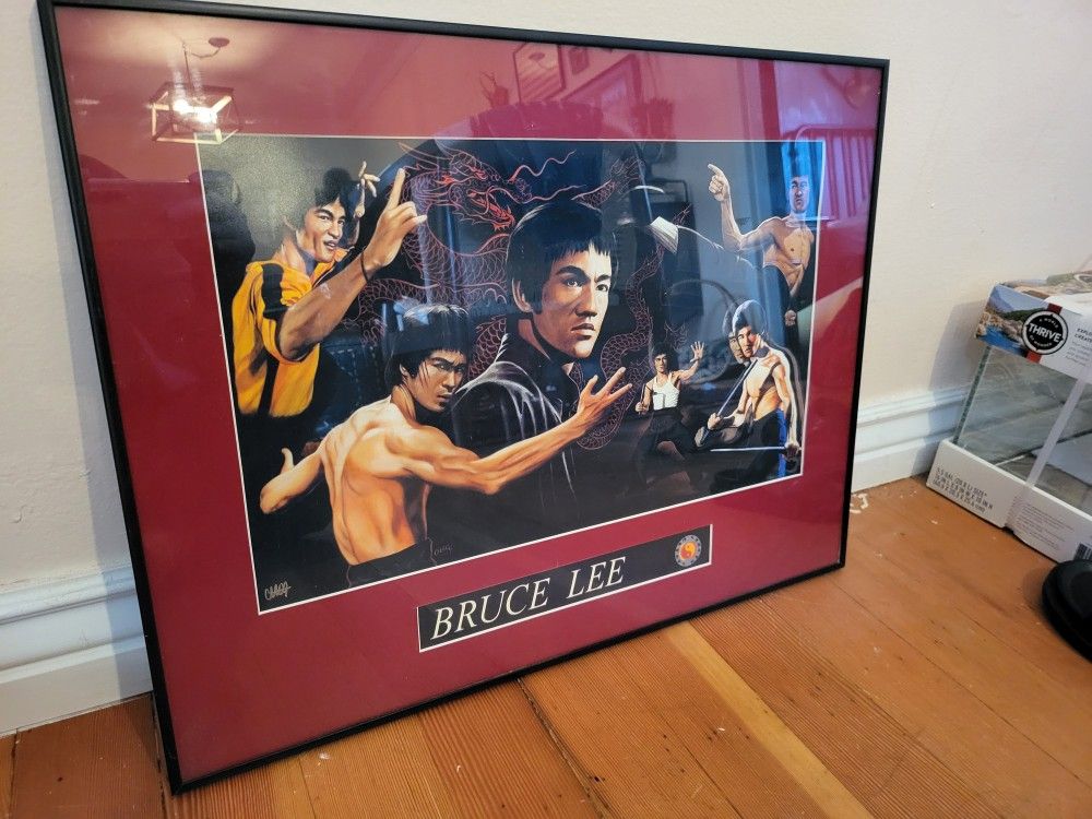Bruce Lee Print In Glass Frame - Signed By Artist