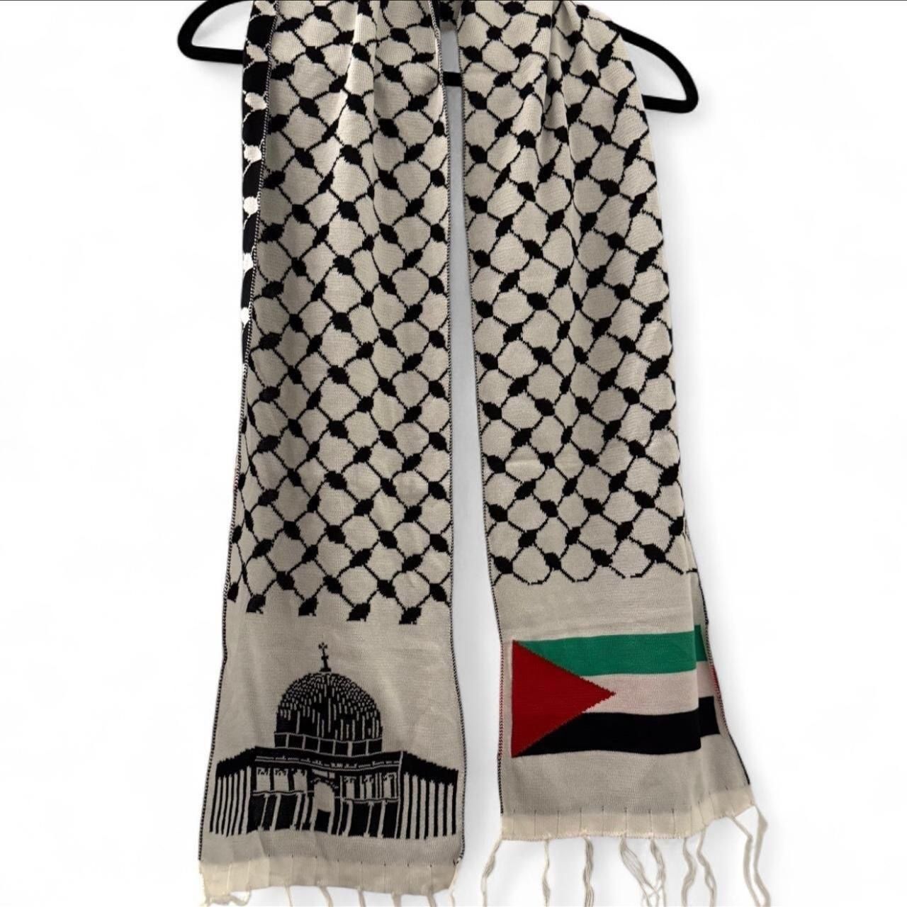 New, Keffiyeh Shawl with Flag & Masjid Al-Aqsa