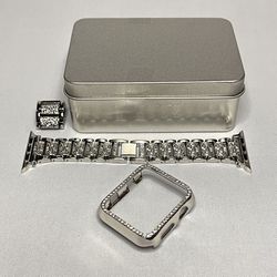 Bedazzled Apple Watch Band and Case 42mm Silver Adjustable