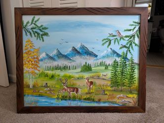 Vintage Original Signed A.Lapp Neon Color Wildlife Landscape 32⅞"x26¾" Painting