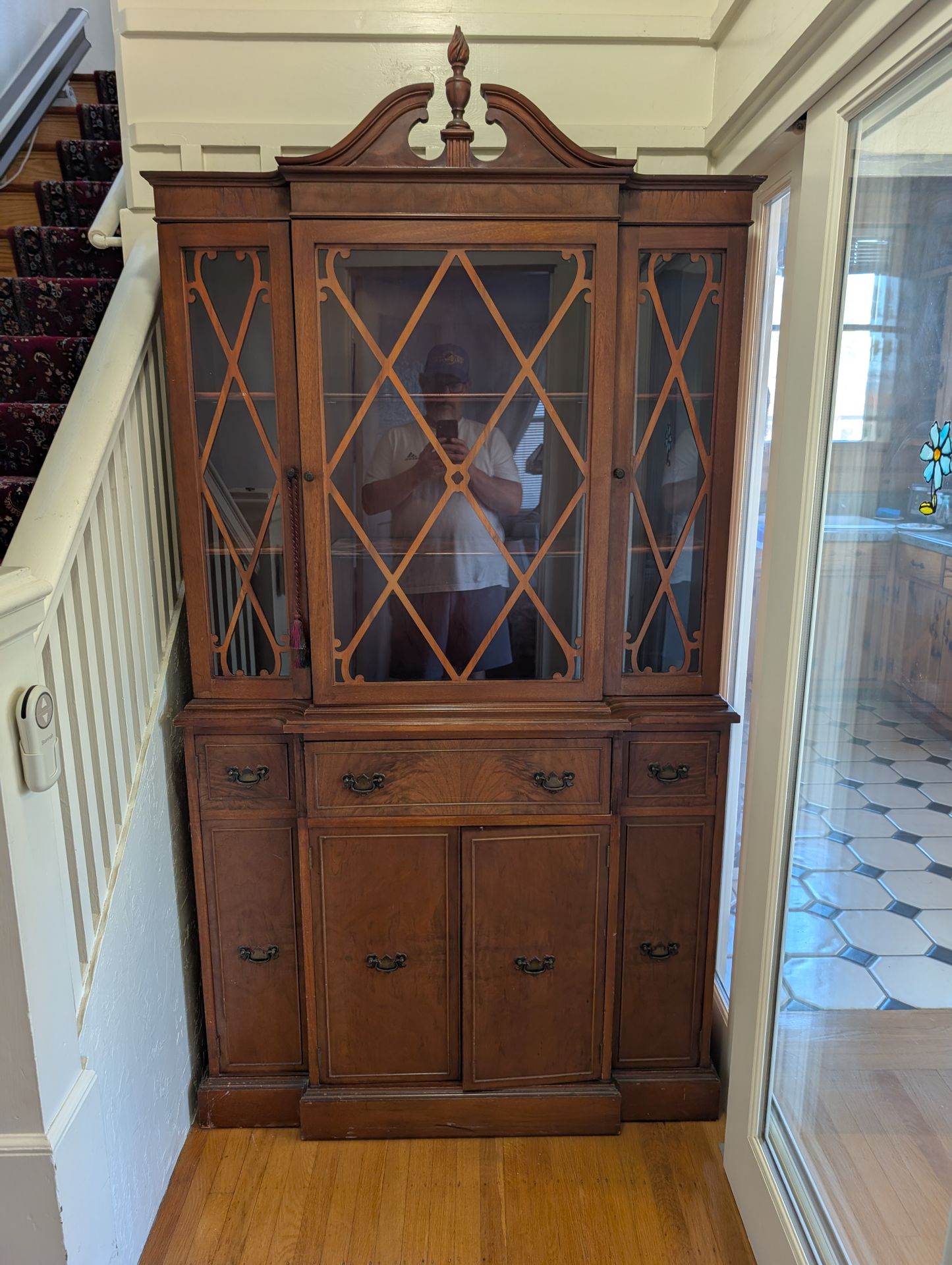 English Style mahogany breakfront display cabinet