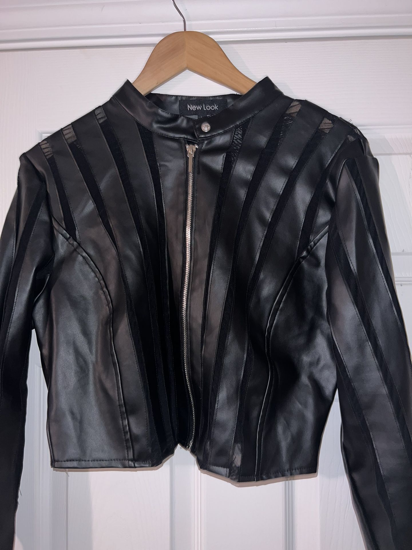 NEW LOOK sheer faux leather striped cropped jacket size L