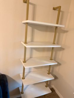 White and Gold Wall-Mounted Ladder Bookshelf