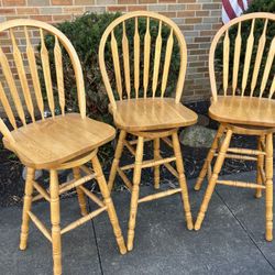3 Oak Swivel Seat Bar Stools