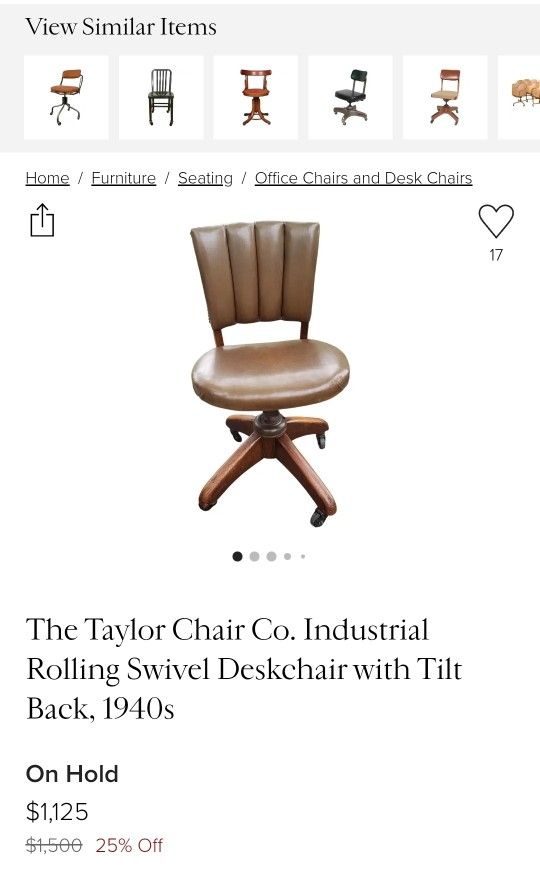 Taylor 1940's Lesther Wood And Metal Rolling Desk Chair