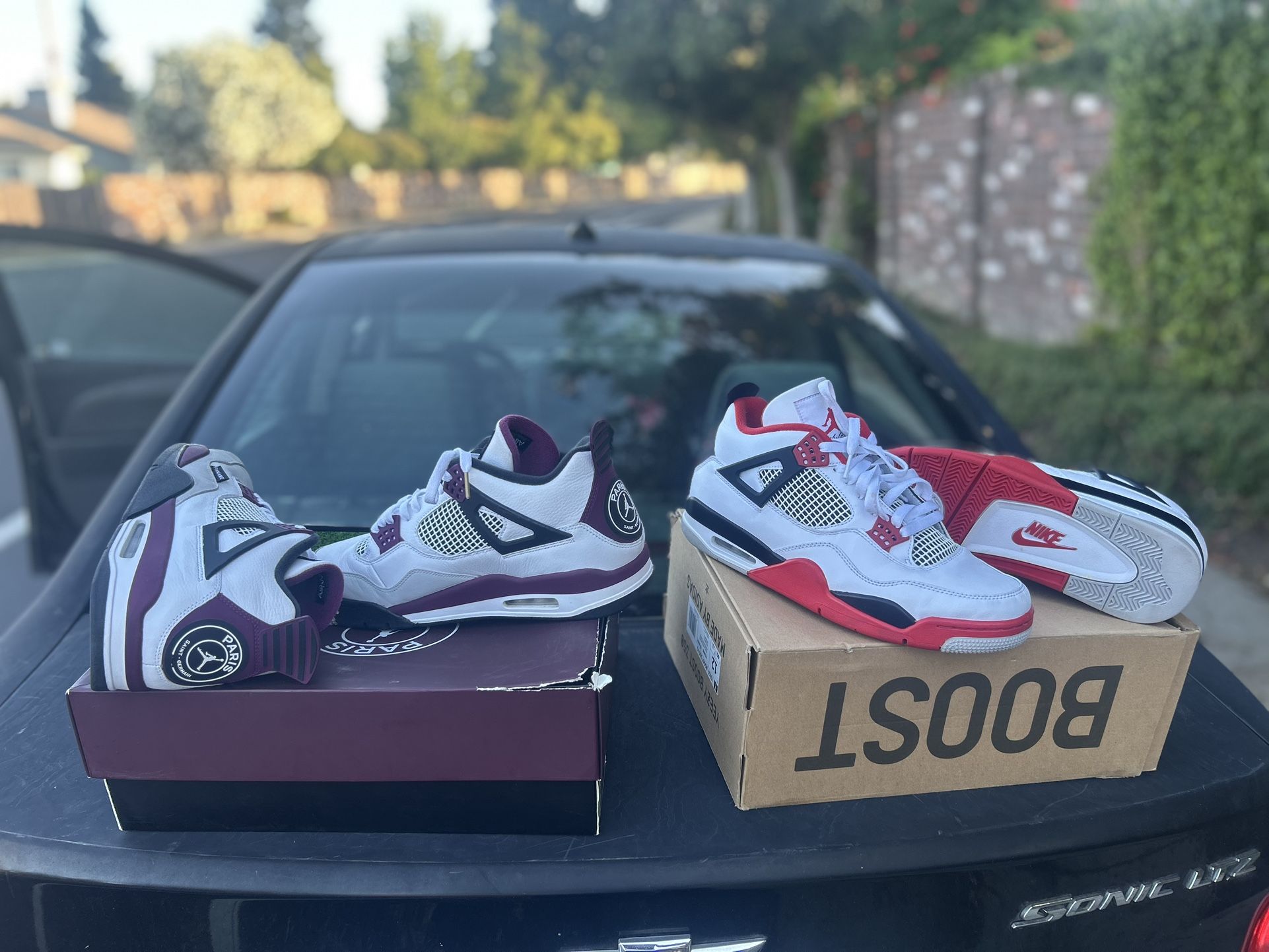 Paris Saint-Germain x Air Jordan 4 Retro 'Bordeaux' & Retro Jordan 4 Fire Red (Size 12)