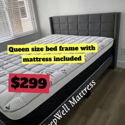 Queen Size Bed Frame With Pillow Top Mattress Included 