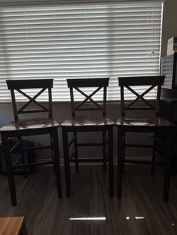 Set of 3 Wooden Bar Stools