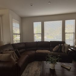 4 Piece Leather Brown Sofa Sectional Electrical Recliner For Sale  8x10 Storm Gray Area Rug Included! 