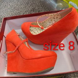 Bright Orange Women's Wedge Shoe Size 8