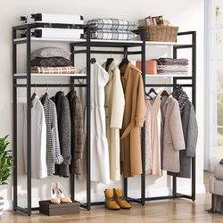 Tribesigns Freestanding Closet Organizer, 75 inch Clothing Rack with Shelves, Heavy Duty Garment Rack Wardrobe Closet with Hanging Rods