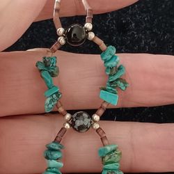 Vtg.Native Sterling Silver Turquoise &heishi & Onyx Bracelet