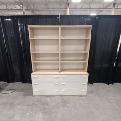 Light Wood Two-Piece Bookcase with Cream Drawers
