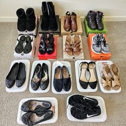 15 Pairs Womens Shoes/Boots/Heels/Flats Size 9 & 10 Various Name Brands