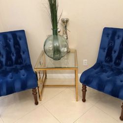 Blue velvet dining chairs-set of 2