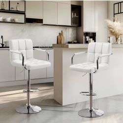 Bar Stools Set of 2, Swivel with Backs, Adjustable Height, white