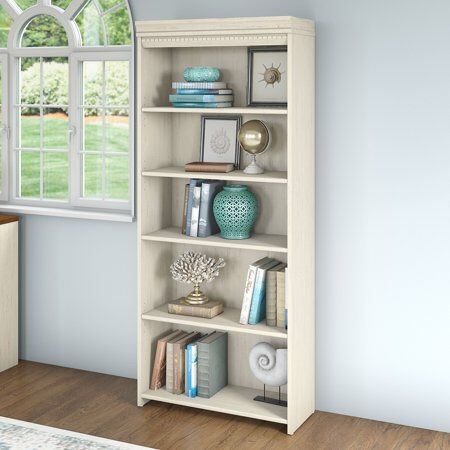 Bush Furniture Fairview 5 Shelf Bookcase in Antique White. 7A-9718