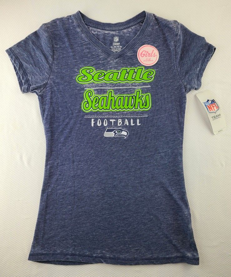 Seattle Seahawks Girls T-Shirt Burnout, Glitter Gray M, L, XL
