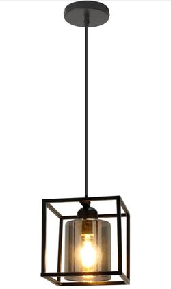 Farmhouse Pendant Light Fixtures, Adjustable Industrial Hanging Light Fixtures, Black Pendant Lighting with Metal Cage Glass for Kitchen Island Dining
