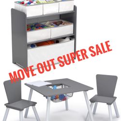 4 Piece Toddler Child Kid Playroom Table Chair And Toy Storage Set With Toys