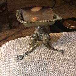 Antique tripod pedestal brass soapdish dolphin Base