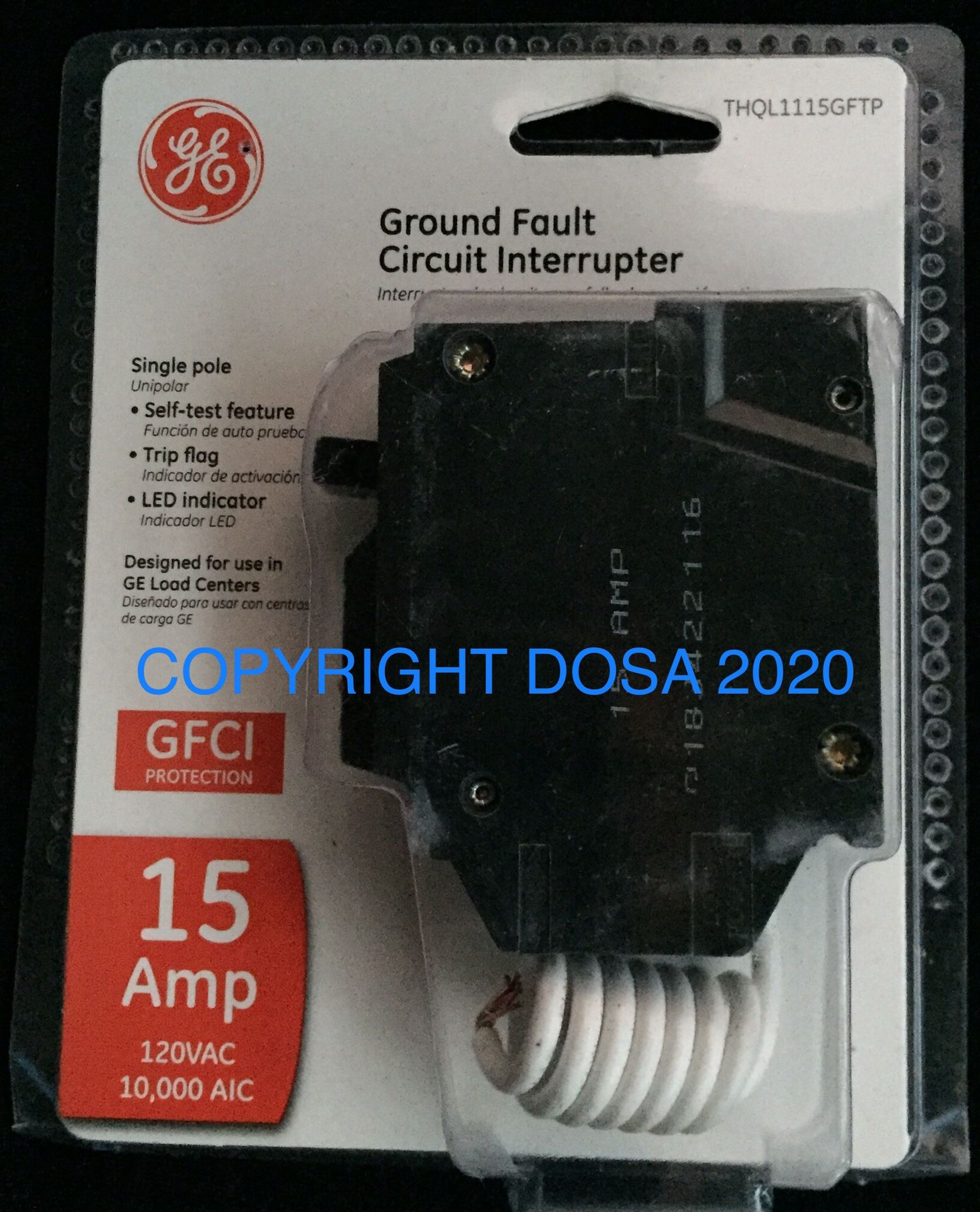 GE 15A GFCI 1-Pole Breaker, THQL1115GFTP