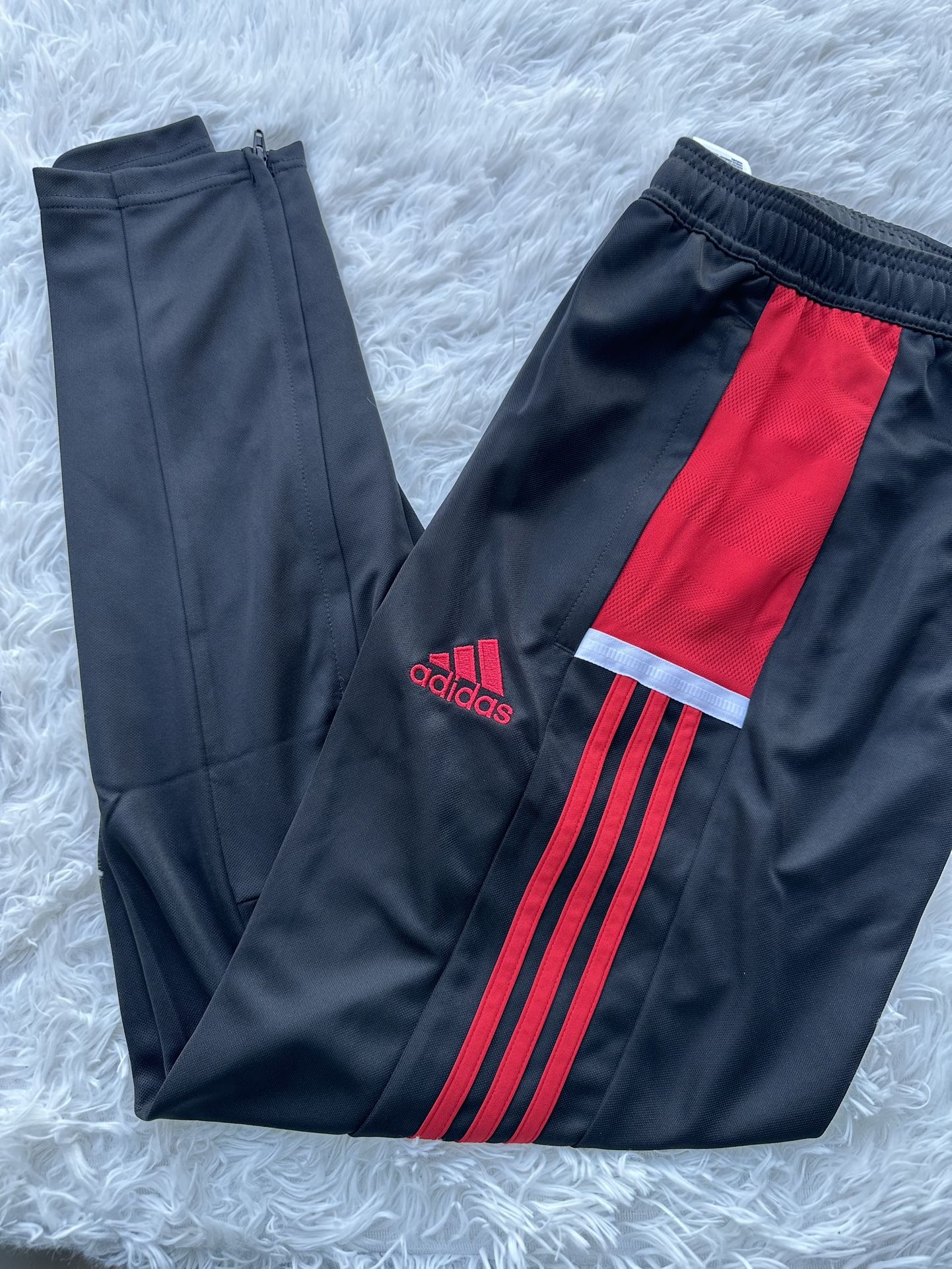 New Adidas Men Black Joggers with Red Stripes Size Small 