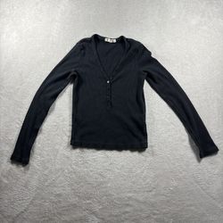 Amo Women’s S Black Cropped Long Sleeve Shirt Button Baby Doll Made In USA #8F