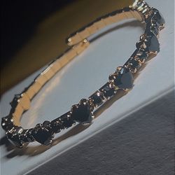 Open Bangle Black Gold Cubic Zirconia Heart Cut 