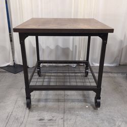 Brown Wood and Metal Industrial End Table, Coffee, Hobby or Work Table with Casters