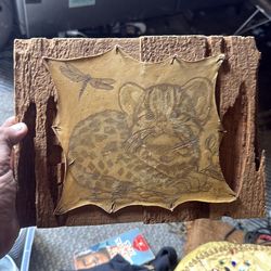 Wooden hanging piece cat and dragon fly vintage