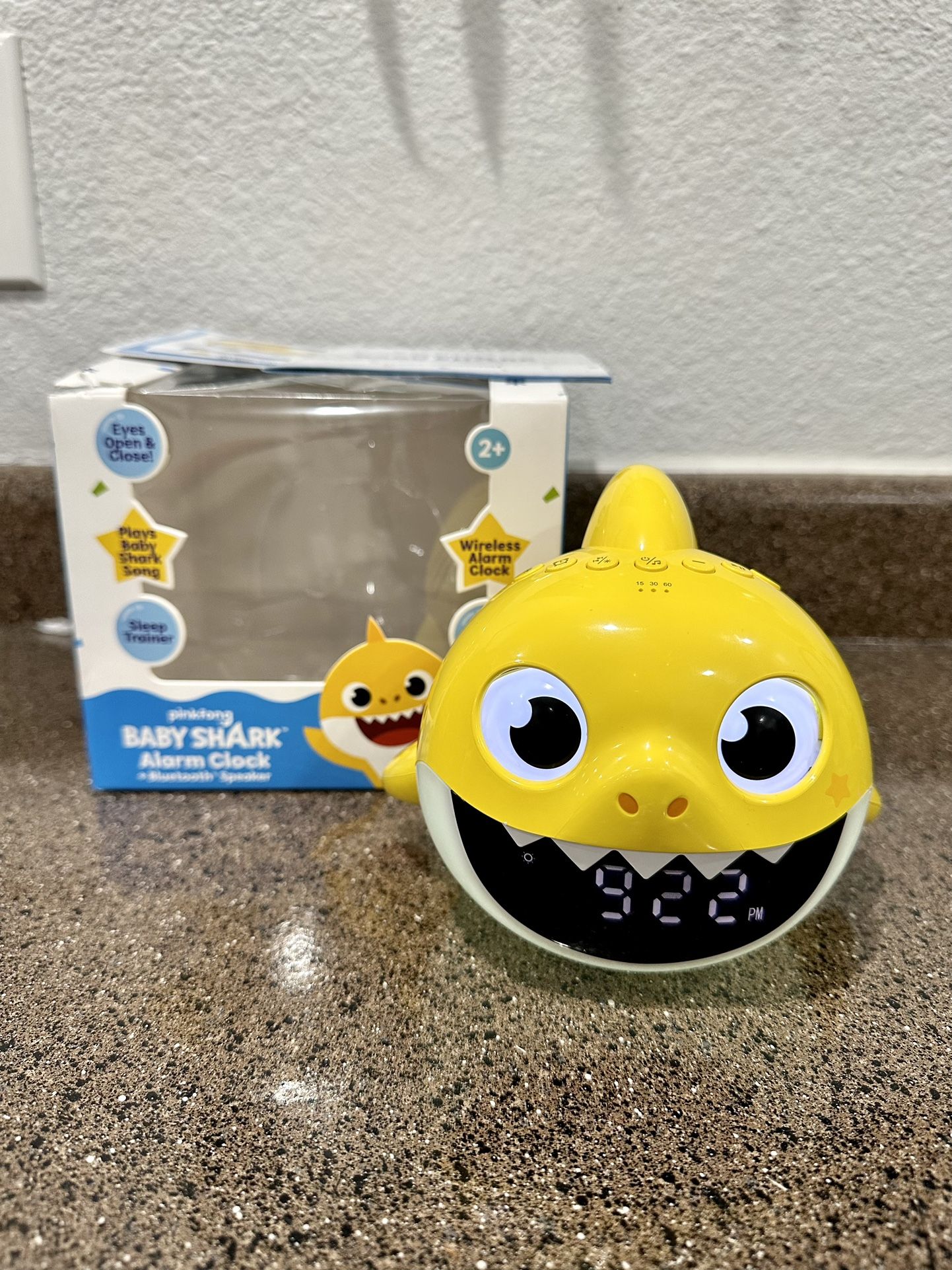 New Baby Shark Alarm Clock and Bluetooth Speaker, Yellow
