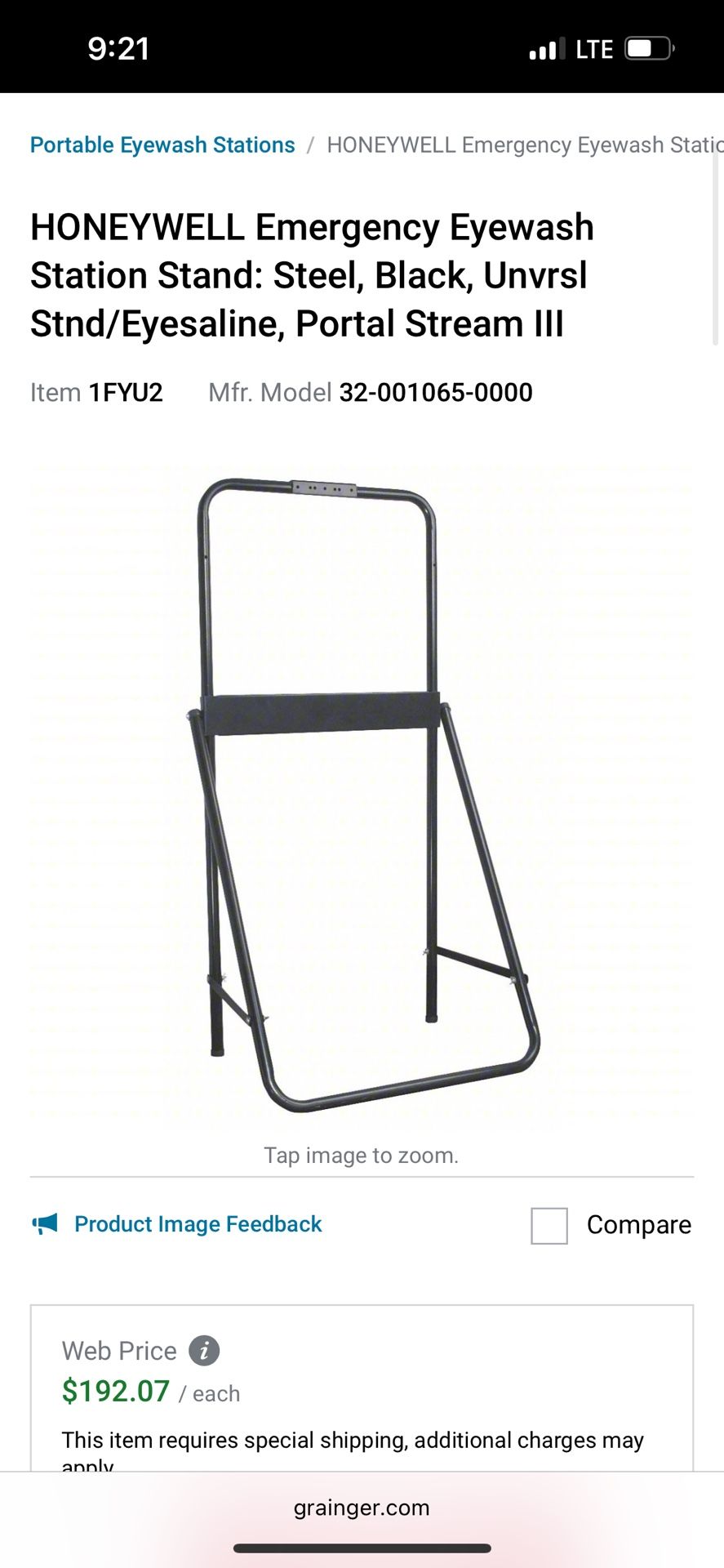 HONEYWELL Emergency Eyewash Station Stand: Steel, Black, Unvrsl Stnd/Eyesaline