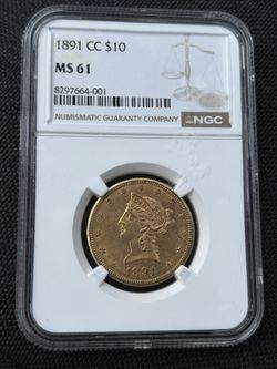 1891-CC $10 Liberty Head Gold Eagle Coin NGC MS61